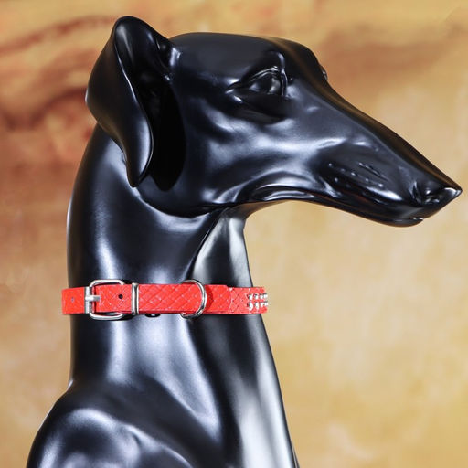 Ошейник рифленый с 2 рядами клепок, 33 х 1,2 см, ОШ 23-29, красный - Пижон фото 9