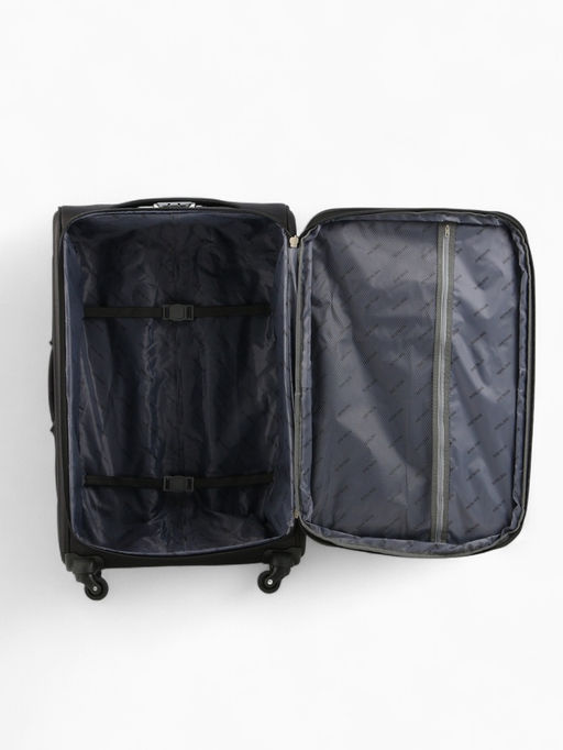 Чемодан на колёсах Royalbag большой 104 л (L), на молнии, с увеличением, кодовый замок, 4 колеса, чёрный