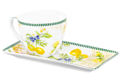 Чашка 250 мл с блюдцем для десерта 20*10*2 см Лимоны, NEW BONE CHINA - Elan gallery фото 18