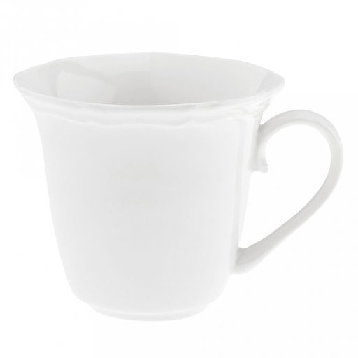 "Совершенство" Чашка фарфоровая 200мл, д8,9см h7,9см, с блюдцем д14,8см h1,5см, глянцевая глазурь, белый, рельефный декор, волнистый край (Китай)