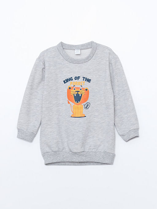 Bask?l? Erkek Bebek Sweatshirt ve E?ofman Alt 2li Tak?m - Waikiki фото 2