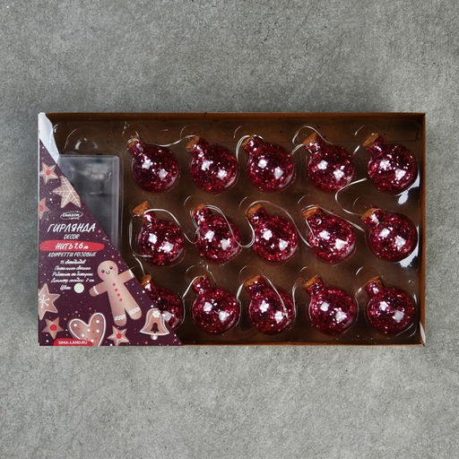 Гирлянда Нить 1.6 м с насадками Шарики с розовым конфетти, IP20, серебристая нить, 15 LED, от батареек АА?2, свечение тёплое белое - Luazon lighting фото 6