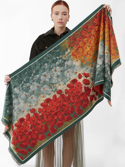 в составе ШЕРСТЬ и КАШЕМИР  Большой, мягкий, теплый двусторонний палантин с принтом. - Tantino фото 2