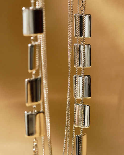 Набор 2 предмета: серьги, бусы Унисон прямоугольники, цвет серебро, 80 см