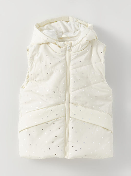 Kap??onlu Bask?l? K?z ?ocuk Fermuarl? Yelek