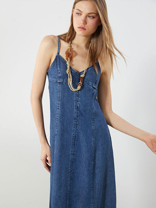 Kalp Yaka Ask?l? Jean Elbise