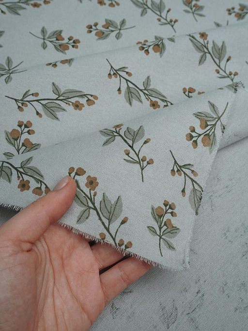 Теплый хлопок Осенние веточки цв.серый с мятным оттенком, ш.1.5м, хлопок-100%, 160гр/м.кв - Купава фото 4