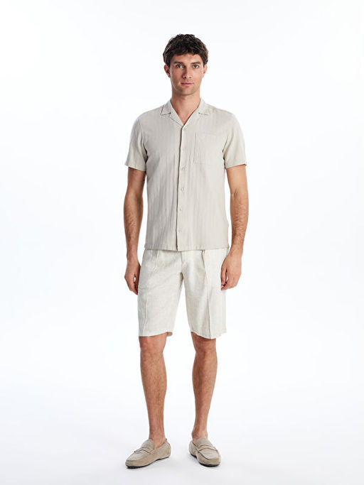 Regular Fit K?sa Kollu Keten Kar???ml? Erkek G?mlek