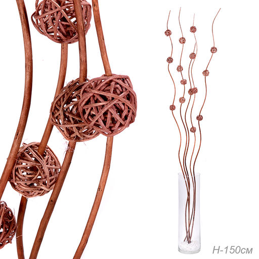 Сухоцвет набор 5 штук 150 см (китте 4 см.15 шт) / 0410-1 /уп 120/коричневые шары на коричневой ветке - ГалеонТрейд фото 3