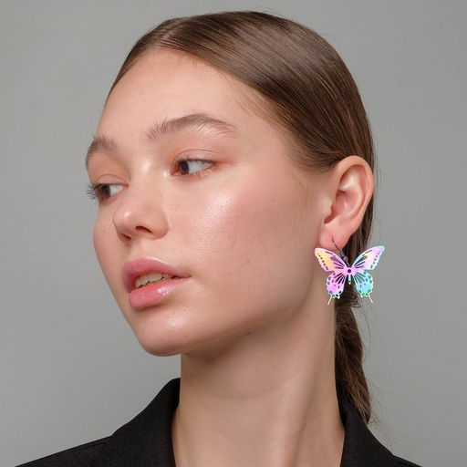 Серьги металл Бабочки кружевные, цвет бензиновый