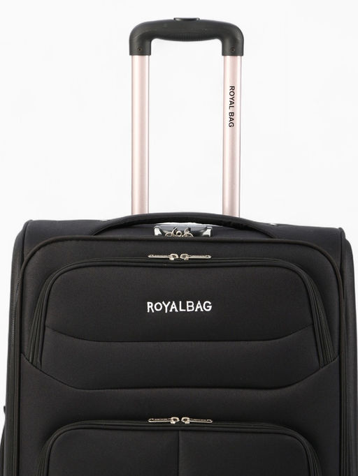 Чемодан на колёсах Royalbag большой 104 л (L), на молнии, с увеличением, кодовый замок, 4 колеса, чёрный