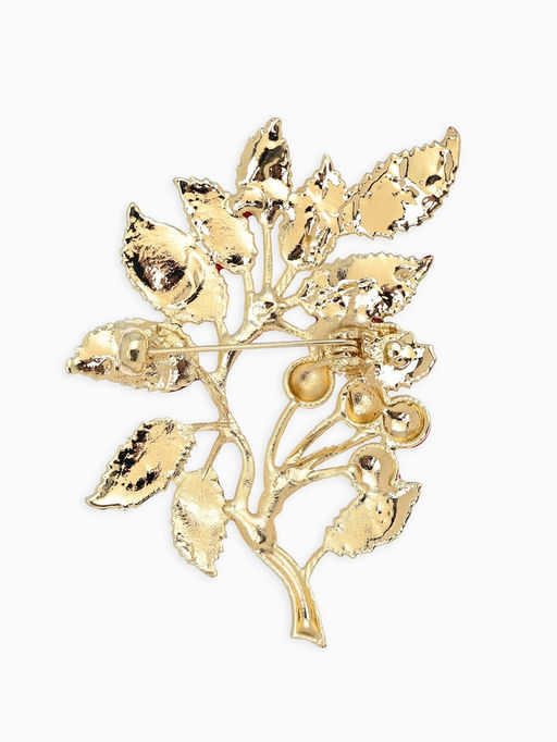 Брошь "Веточка Калины", цвет красно-коричневый в золоте
