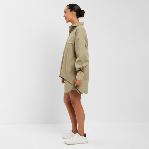 Костюм женский (рубашка, шорты) MINAKU: Oversize, зелёный, размер 46
