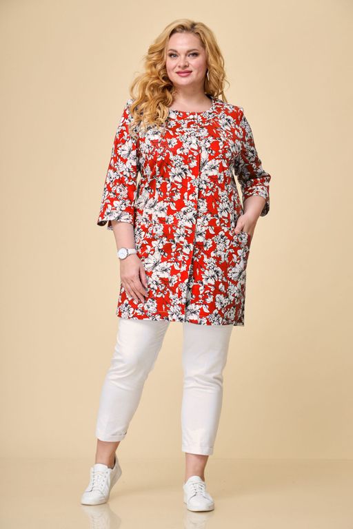 Жакет БелЭльСтиль 756 красно-белые цветы фото 3
