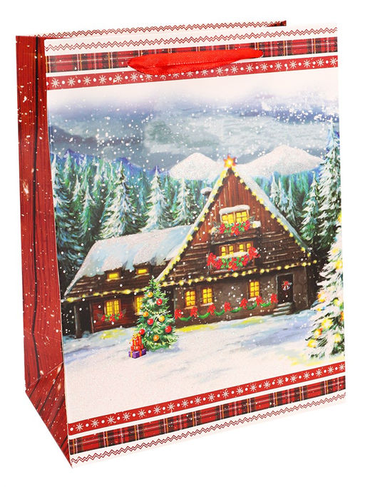 Пакет подарочный новогодний Dream Cards 18х23см "Сказочный дом" (ПКП-3772) плотность 210гр., глиттер