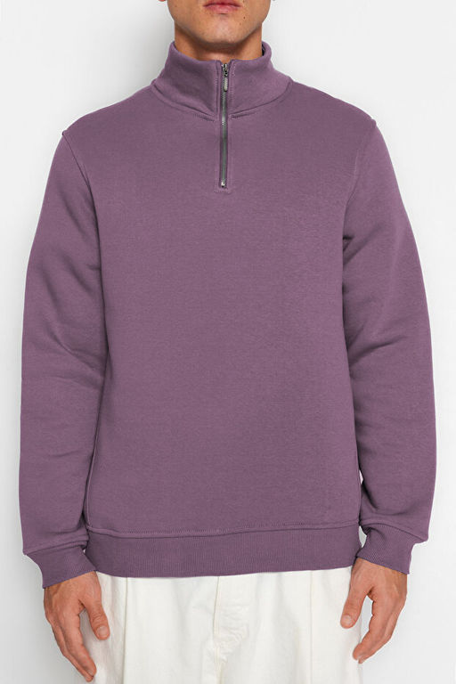 Mor Regular/Normal Kesim Dik Yaka Fermuarl_ Pamuklu Basic __i Polarl_ Sweatshirt TMNAW24SW00041 - Trendyolmilla фото 2