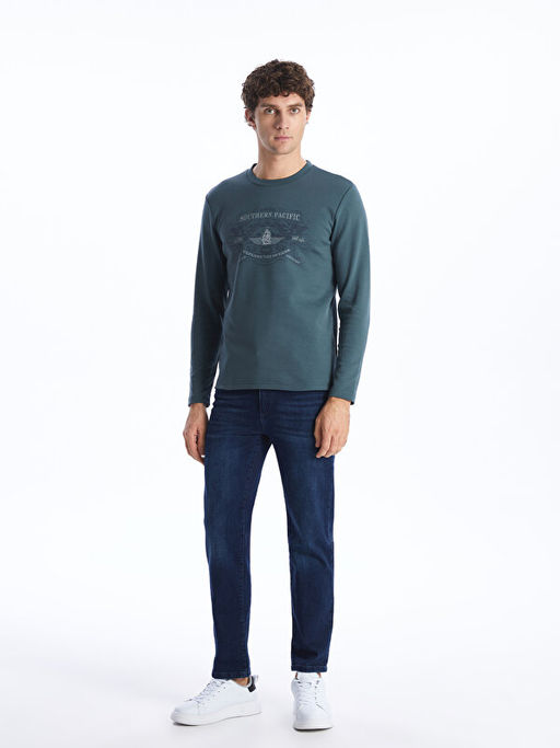 Bisiklet Yaka Uzun Kollu Bask?l? Erkek Sweatshirt - Waikiki фото 3