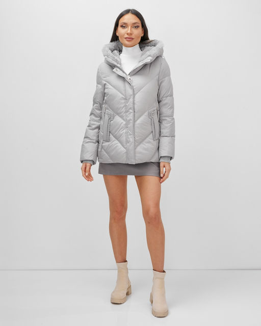 Куртка зимняя женская из овчина стильная и модная серого цвета 7348Sr - Visdeer фото 2