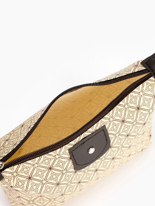 Косметичка простая на молнии, средний размер, с орнаментом, бежевая