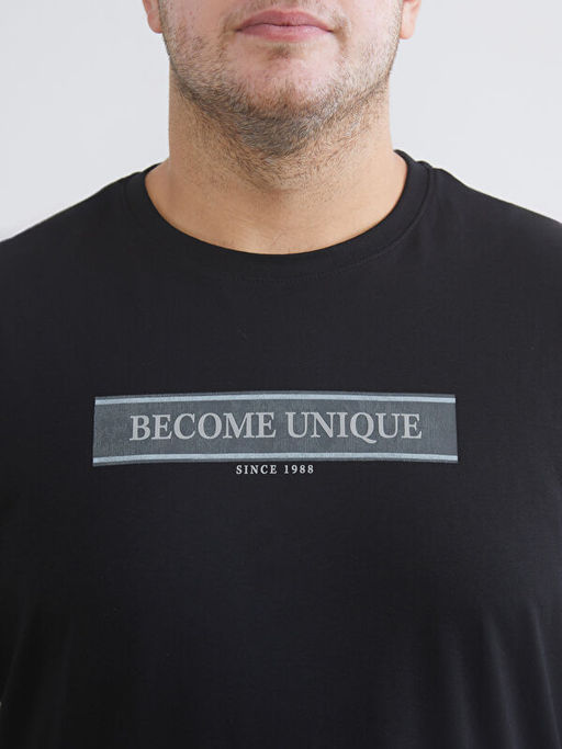 B?y?k Beden Bisiklet Yaka Bask?l? Erkek Ti??rt