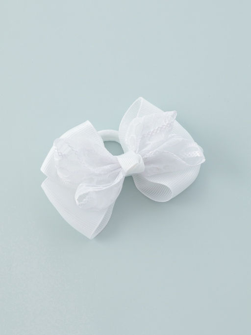 Цена за 6 шт. Бант для волос на резинке «Школьница», кружева, 9 см, белый