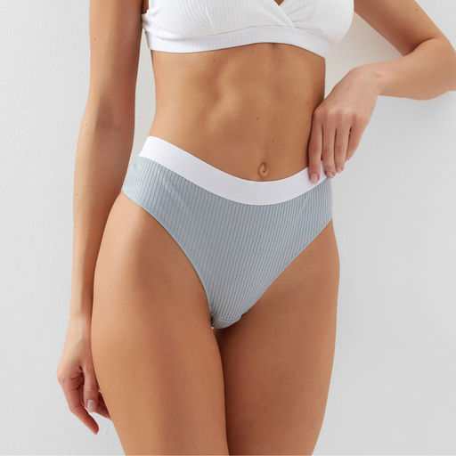 Трусы женские бразильяно MINAKU рубчик, набор 3 шт., размер 48-50, белые, серые, чёрные