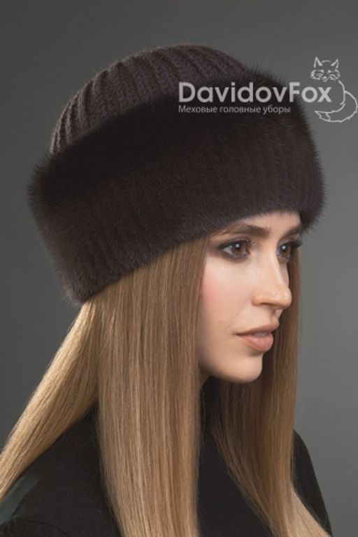 Шапка Адель норка трикотаж кофе градэ украшение