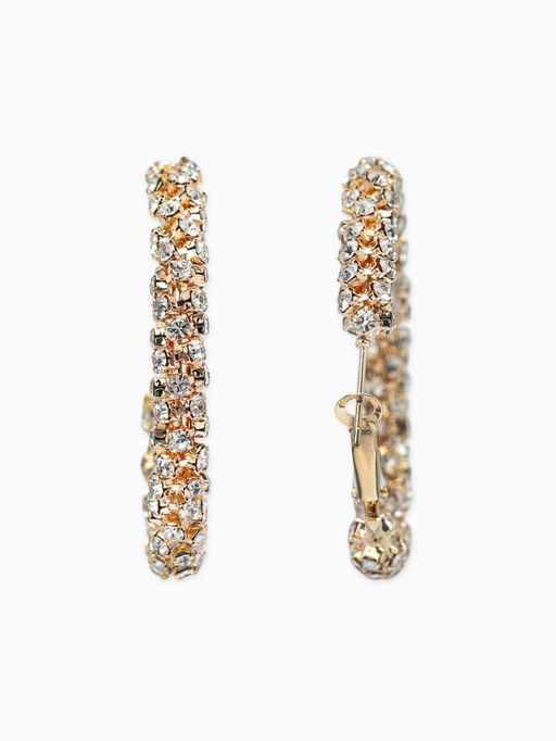 Серьги-кольца со стразами "Россыпь" d=4,5см, цвет белый в золоте