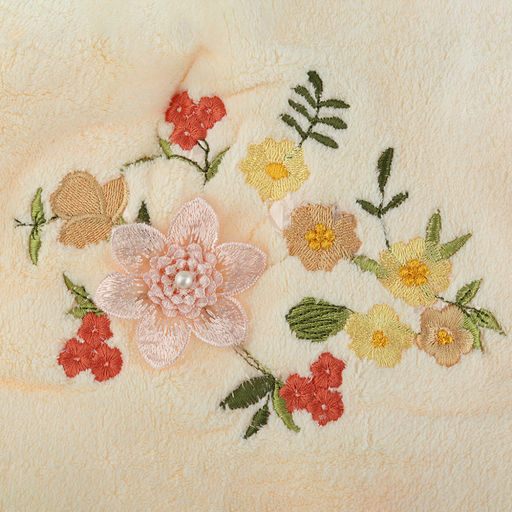 Парео махровое "Свежий букет" 70х175см, хлопок 100%, на резинке с липучкой, на кнопке, с вышивкой; с чалмой на пуговице 68х25см, ванильный (Китай)