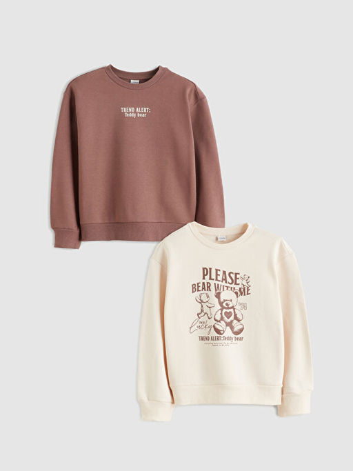 Bisiklet Yaka K?z ?ocuk Sweatshirt 2li