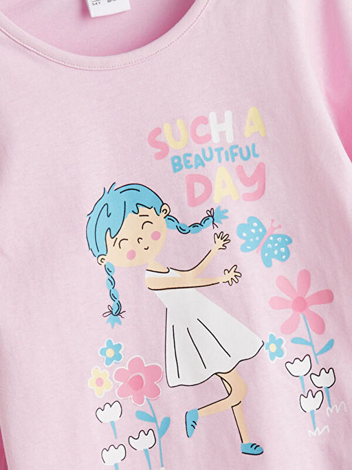 Bisiklet Yaka Bask?l? K?z ?ocuk Pijama ?st