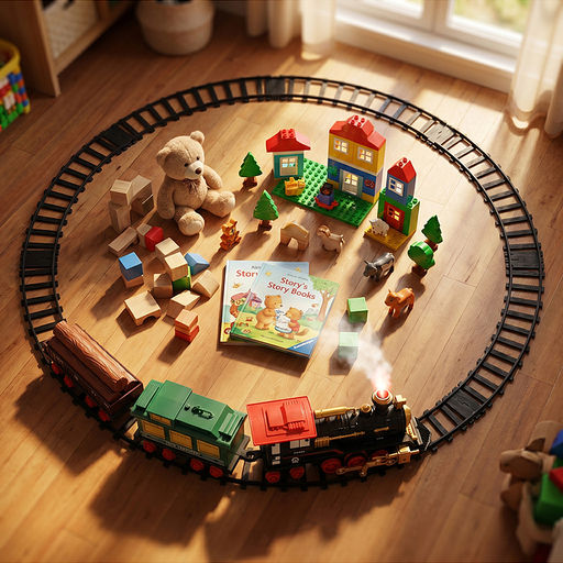 Железная дорога "Поезд и пути-1" (свет, распылитель) в коробке