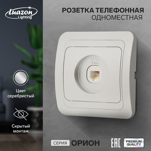 Розетка телефонная Luazon Lighting «Орион», скрытая, IP20, одноместная, серебристая