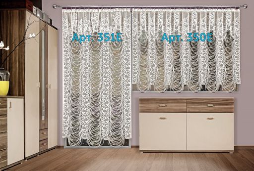 Готовые шторы арт. 351 E, СЕТЬ-ШТОРА, балконная занавеска, кремовая, 200 см ширина х 250 см высота (в развешенном виде), на универсальной ленте - Haft фото 2