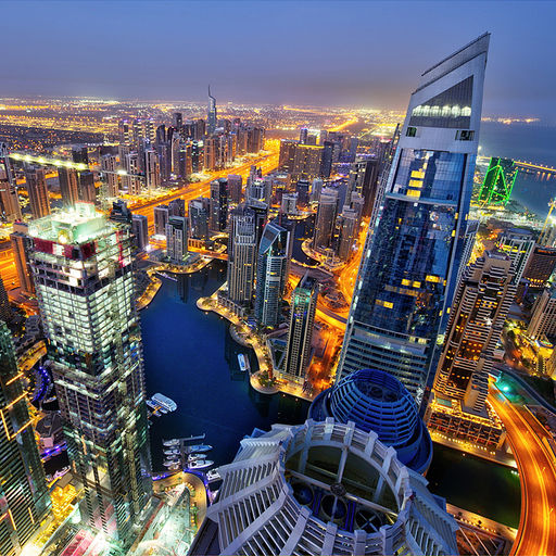 Холст с красками 40х40 по номерам "Огни Дубая" (30 цв.)