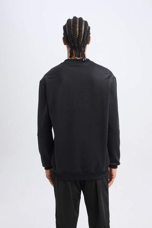 Мужской черный однотонный спортивный свитшот DeFactoFit стандартного кроя с круглым вырезом  фото 8