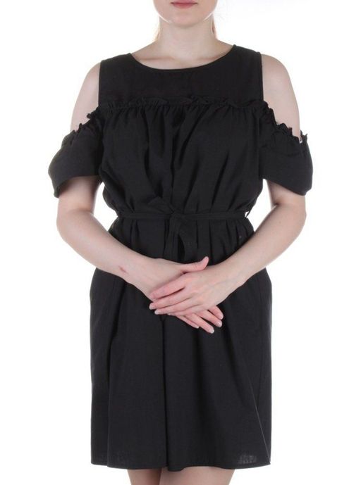 827 BLACK Платье хлопковое с поясом Fashion