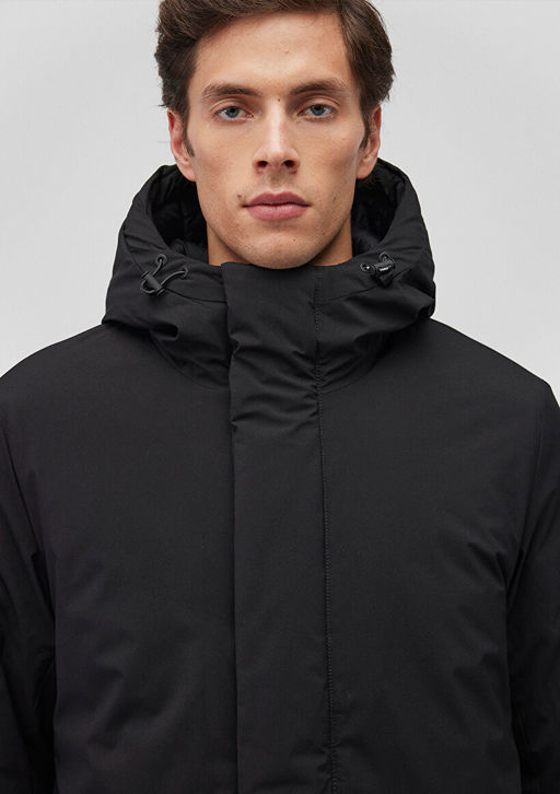 Kapusonlu Siyah Parka - Mavi фото 8