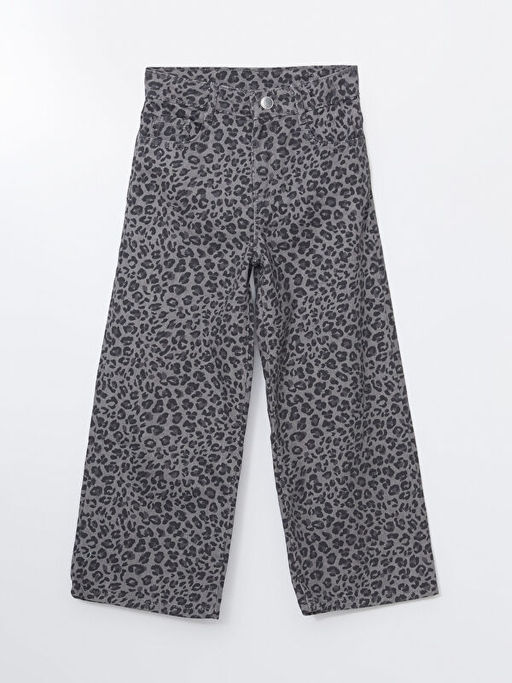 Beli Ayarlanabilir Lastikli Leopar Desenli K?z ?ocuk Jean Pantolon