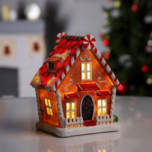 Светодиодная фигура «Пряничный домик» 18×12×10 см, полистоун, от батареек АААх3, свечение тёплое белое