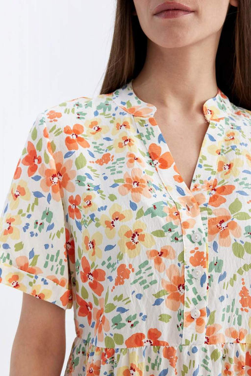 Платье миди с короткими рукавами и V-образным вырезом с рисунком - Defacto фото 8