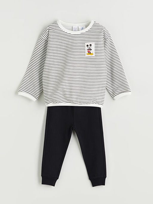 Mickey Mouse Bask?l? Erkek Bebek Sweatshirt ve E?ofman Alt 2li