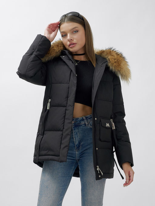 Куртка Бренд Visdeer ПРЕМИУМ КЛАССА зимняя с мехом ЕНОТА, черного цвета - Mtforce фото 15