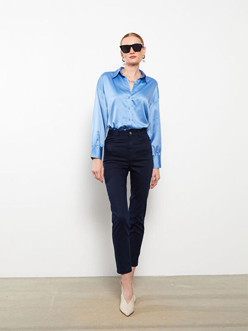 Y?ksek Bel Dar Fit D?z Gabardin Kad?n Pantolon