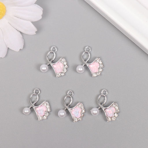 Цена за 5 шт. Декор для творчества металл, стразы Сердечко в листике, серебро, 1.7?1.6?0.5 см