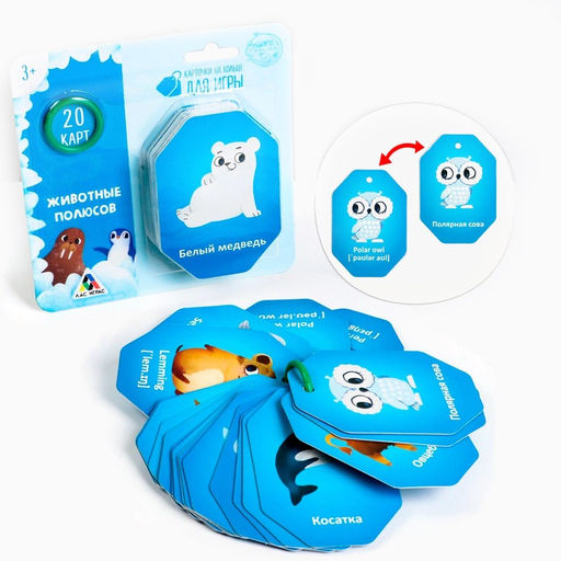 Карточки на кольце для изучения английского языка Животные полюсов, 3+ - Лас играс фото 7