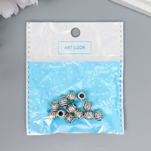 Цена за 12 шт. Бусина для творчества металл «Пузатая с узорами» серебро, 0.8×0.8 см