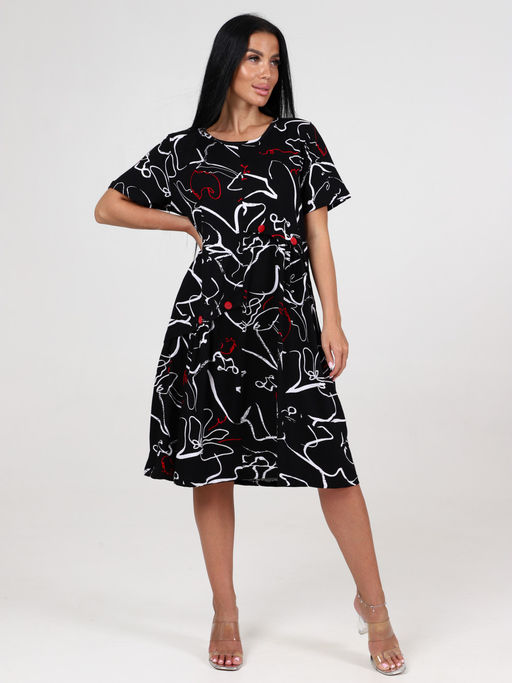 855 ПЛАТЬЕ ЖЕНСКОЕ (Узоры на черном) - А-дина фото 2