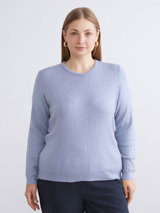 Bisiklet Yaka Kendinden Desenli Kad?n Triko Kazak