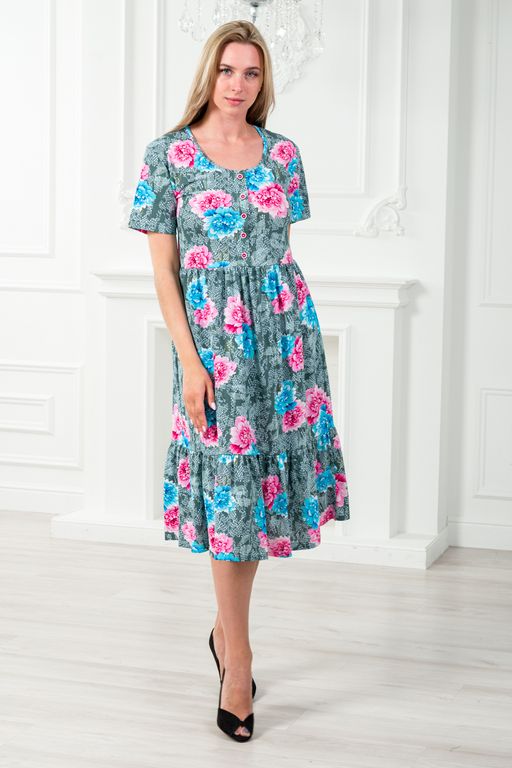 Платье женское с рукавами из кулирки Шейла пион на сером - Амадэль фото 18